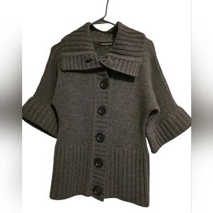 Express Gray Ribbed Button-Front Shawl Collar Cardigan